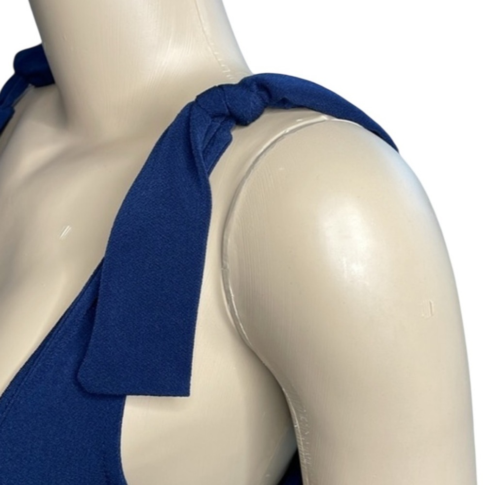 Green envelope shoulder tie bow sleeveless blue tiered drop dress size medium - Picture 4 of 9